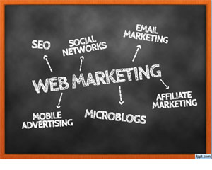 Free Blackboard PowerPoint Template with Web Marketing diagram